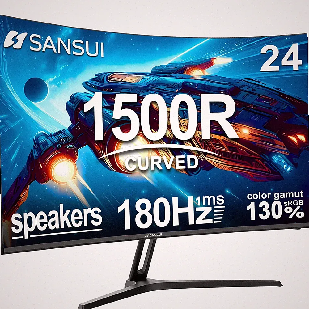24 Inch Curved Gaming Monitor 180Hz 1ms FHD 1080P Freesync 130% sRGB HDR HDMI