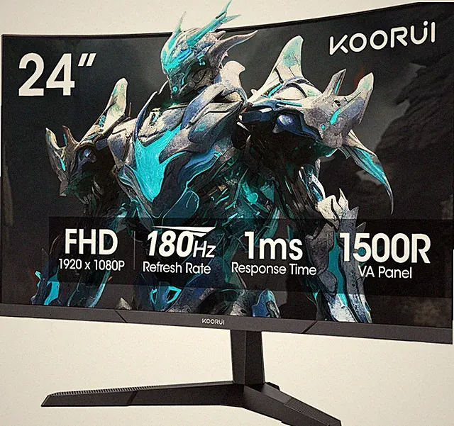 24 Inch Curved Gaming Monitor 180Hz FHD 1080P Computer Monitor, 1Ms 1500R Displa