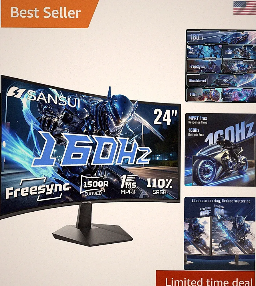 24-Inch Curved Gaming Monitor - Fast VA Display, 160Hz, HDMI & DP Connectivity