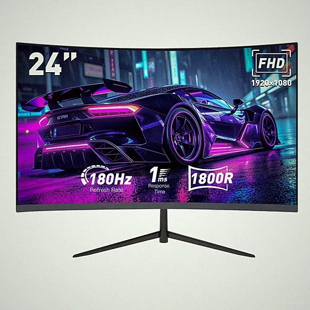 24-inch Curved Gaming Monitor, FHD 180Hz 1ms Computer Monitor, 1800R, AMD Fre...