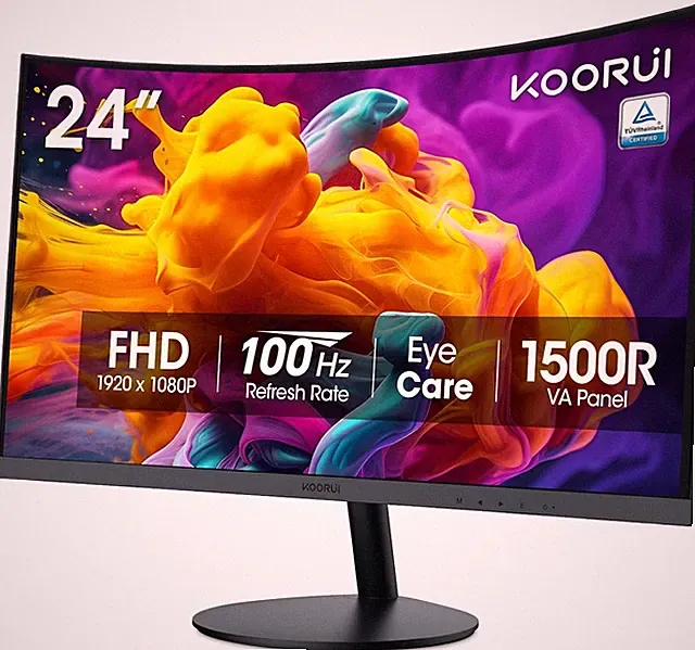 24 inch Curved Monitor, Full HD 1080P Curved Computer Monitor, 100Hz 1500R PC...