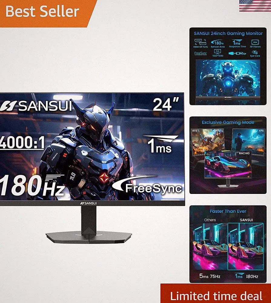 24 Inch Gaming Monitor 180Hz, DP 1.4 & HDMI 2.0 Ports High Refresh Rate Compu...