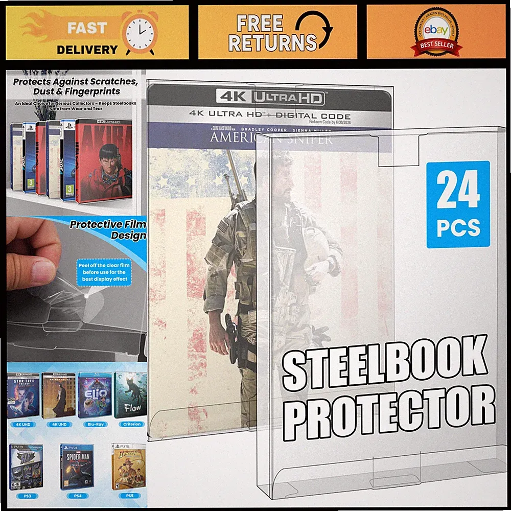 24 Pack Heavy Duty Steelbook Protector Cases for 4K UHD, Blu-Ray & Games - Cryst