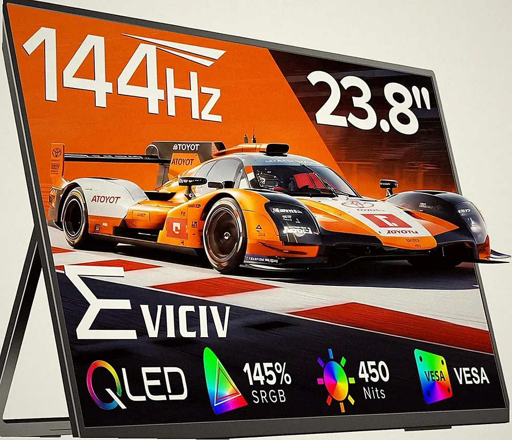 24" Portable 144Hz QLED Monitor, 1080P, USB-C, HDMI, VESA, Gaming Ready