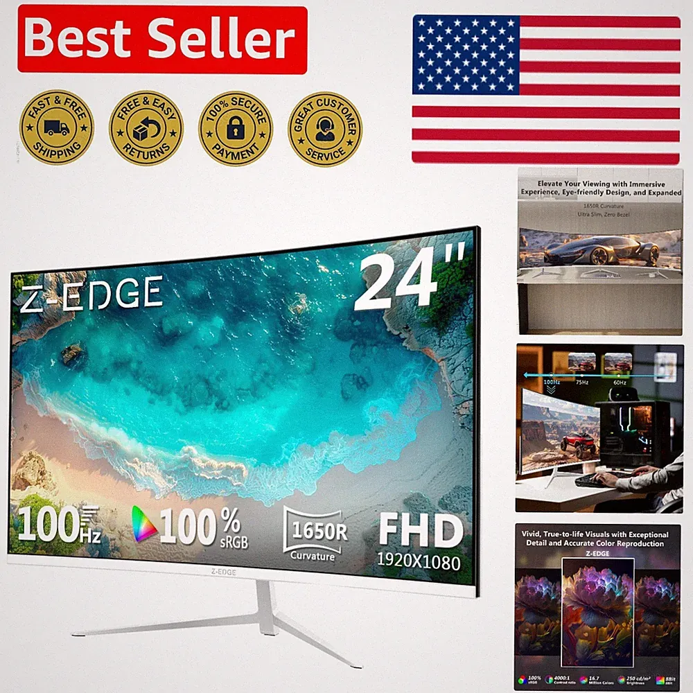 24" Z-Edge Curved Gaming Monitor - 178° Viewing Angle, Freesync Support