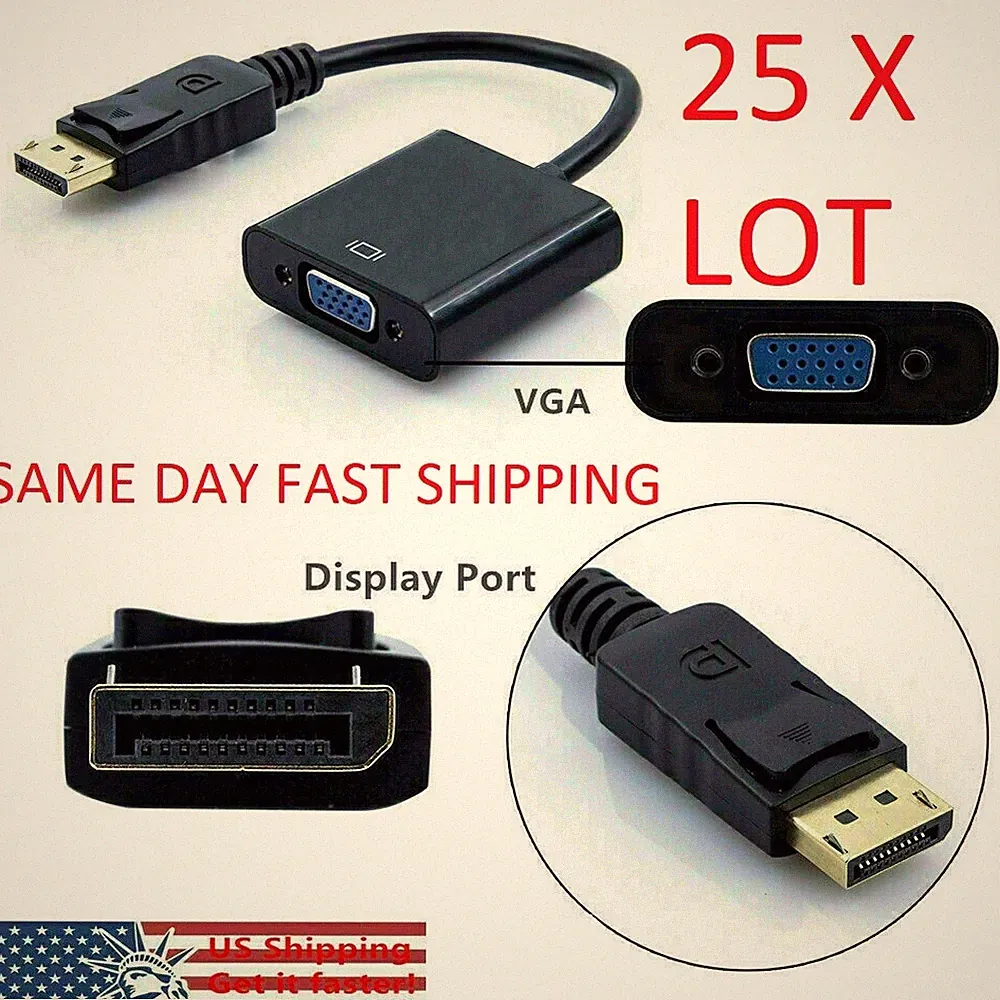 25 X Display Port DP to VGA Adapter Cable 1080P for laptop desktop Game Monitor