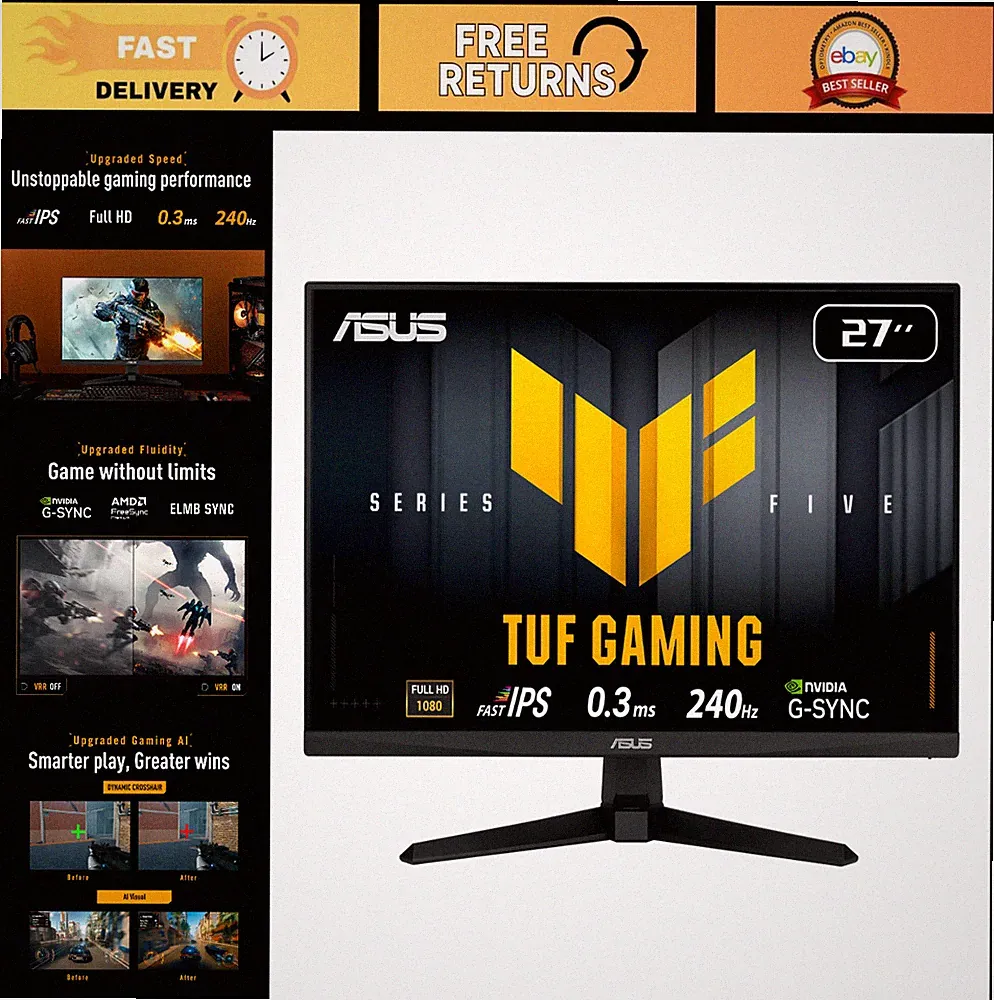 27" 1080p 240Hz Fast IPS G-SYNC Gaming Monitor - Ultra Smooth Gameplay, Low Inpu