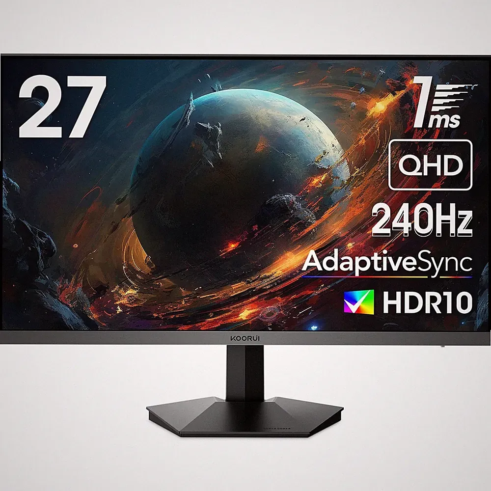 27" 1440P 240Hz Gaming Monitor 1ms HDR10 DP HDMI Tilt Black