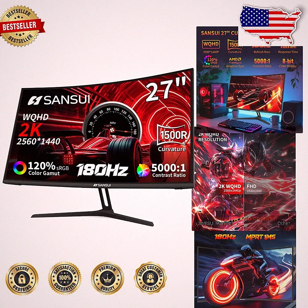 27" 1440p Curved Gaming Monitor - 180Hz, 1ms, 5000:1 Contrast