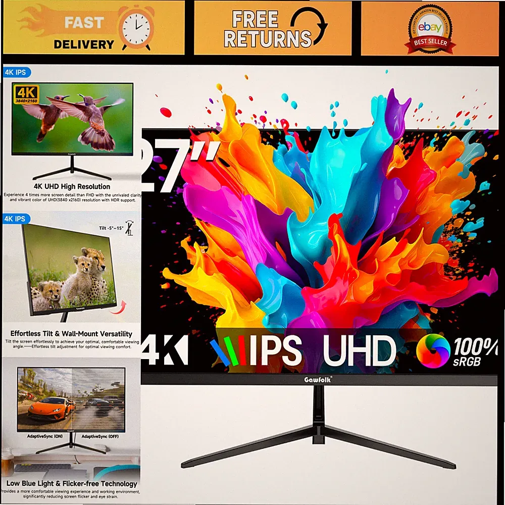 27" 4K UHD IPS Monitor, 60Hz, 3840x2160p, PC Display for Gaming & Work