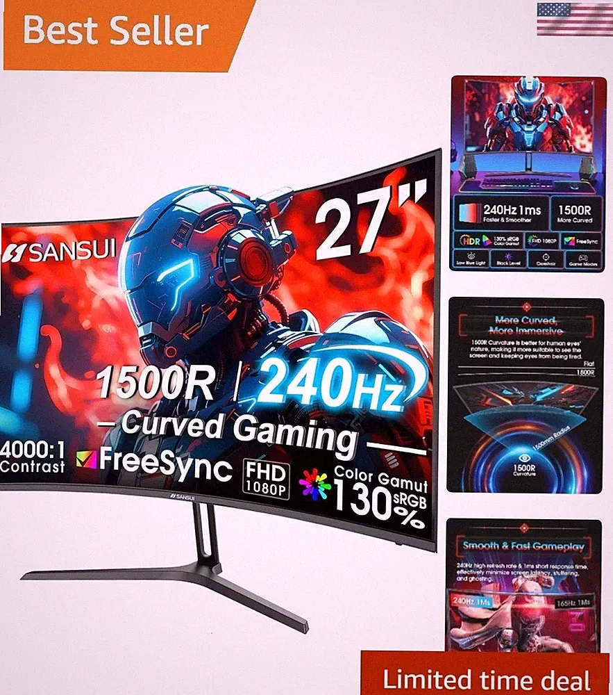 27” Curved FHD Gaming Monitor - 240Hz, 4000:1 Contrast, Anti-flicker Technology