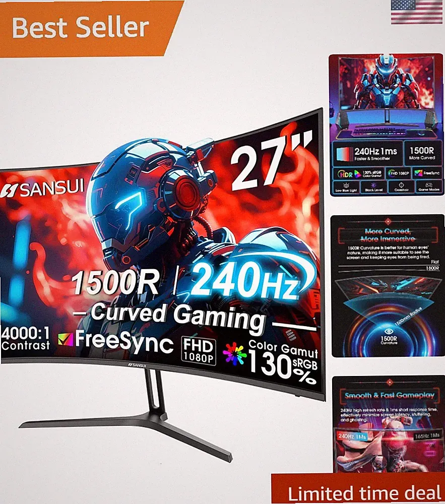 27” Curved FHD Gaming Monitor - 240Hz, 4000:1 Contrast, Anti-flicker Technology