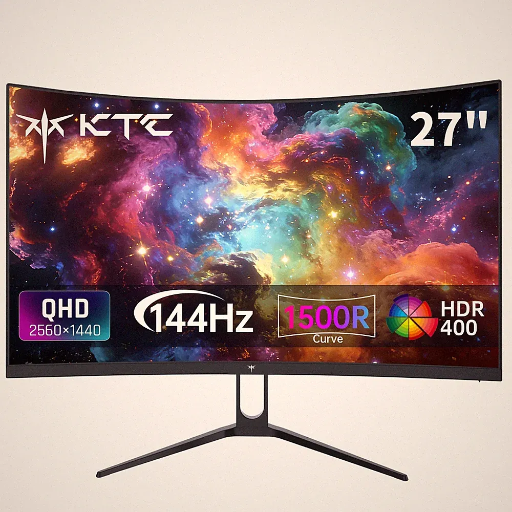 27" Curved Gaming Monitor, 1440P QHD 144Hz 120Hz Monitor 1500R HVA Panel, HDR400