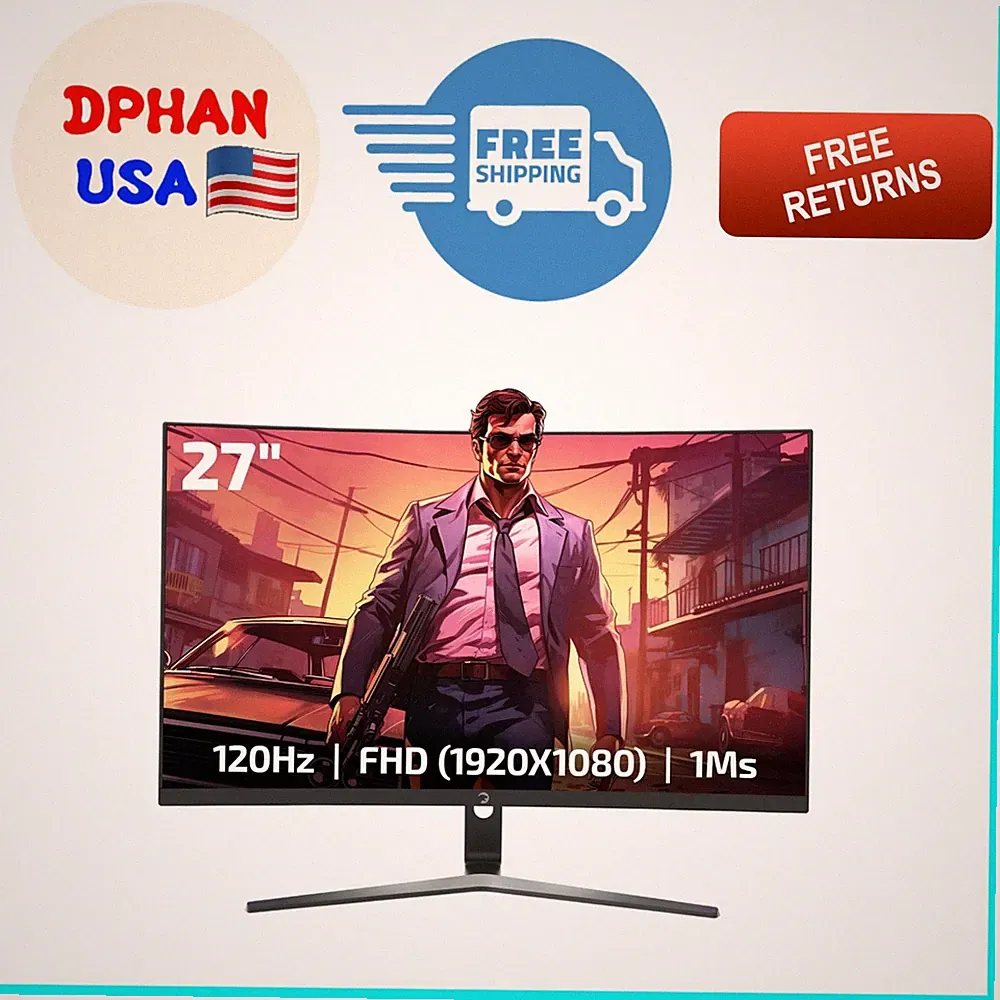 27'' Curved Gaming Monitor - 1ms Response, AMD FreeSync, Dual Speakers, RGB