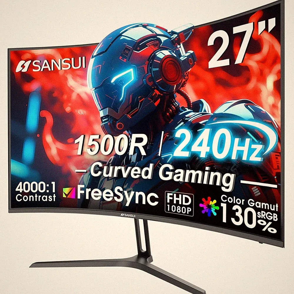27" Curved Gaming Monitor 240Hz FHD 1080P, 4000:1 Contrast