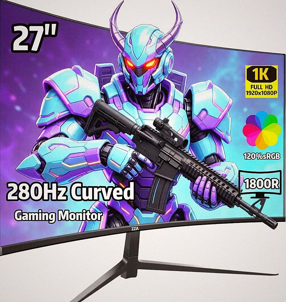 27" Curved Gaming Monitor, 280Hz 240Hz Gaming Monitor, 1800R VA Panel, 120% Srgb
