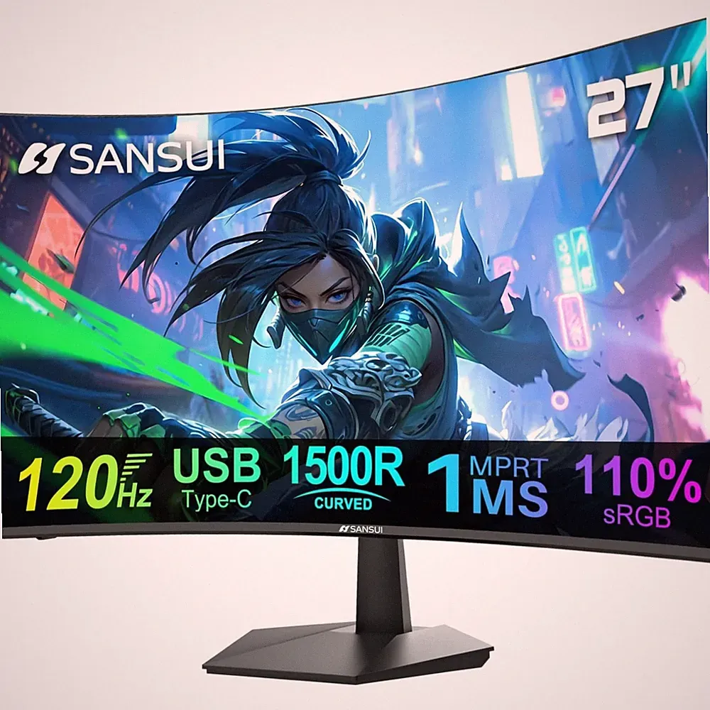 27" Curved Monitor 120Hz USB-C 110% sRGB Built-in Speakers