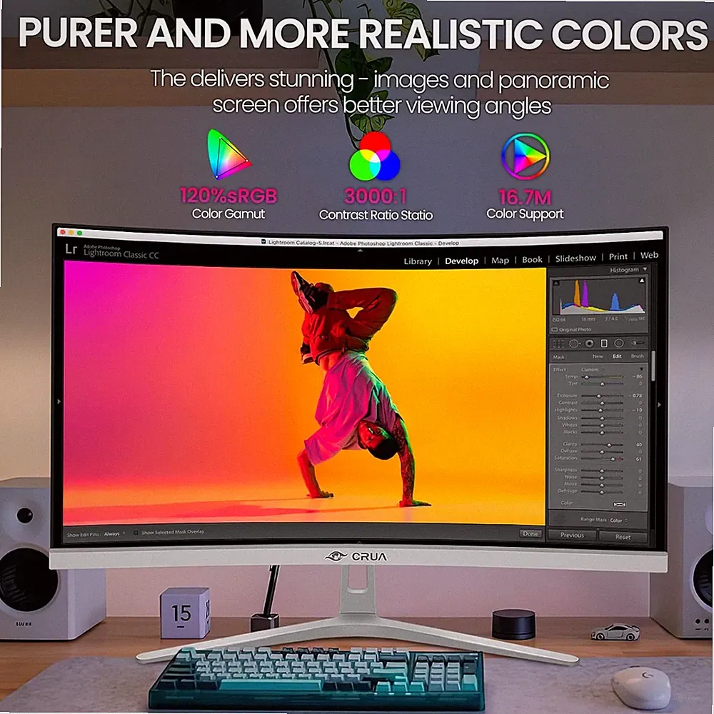 27" Curved White Monitor, Full Hd(1920X1080P) VA Panel 1800R 100HZ 120% Srgb...