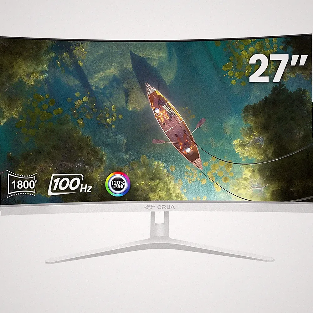 27" Curved White Monitor, Full HD(1920x1080P) VA Panel 1800R 100HZ 120% sRGB...