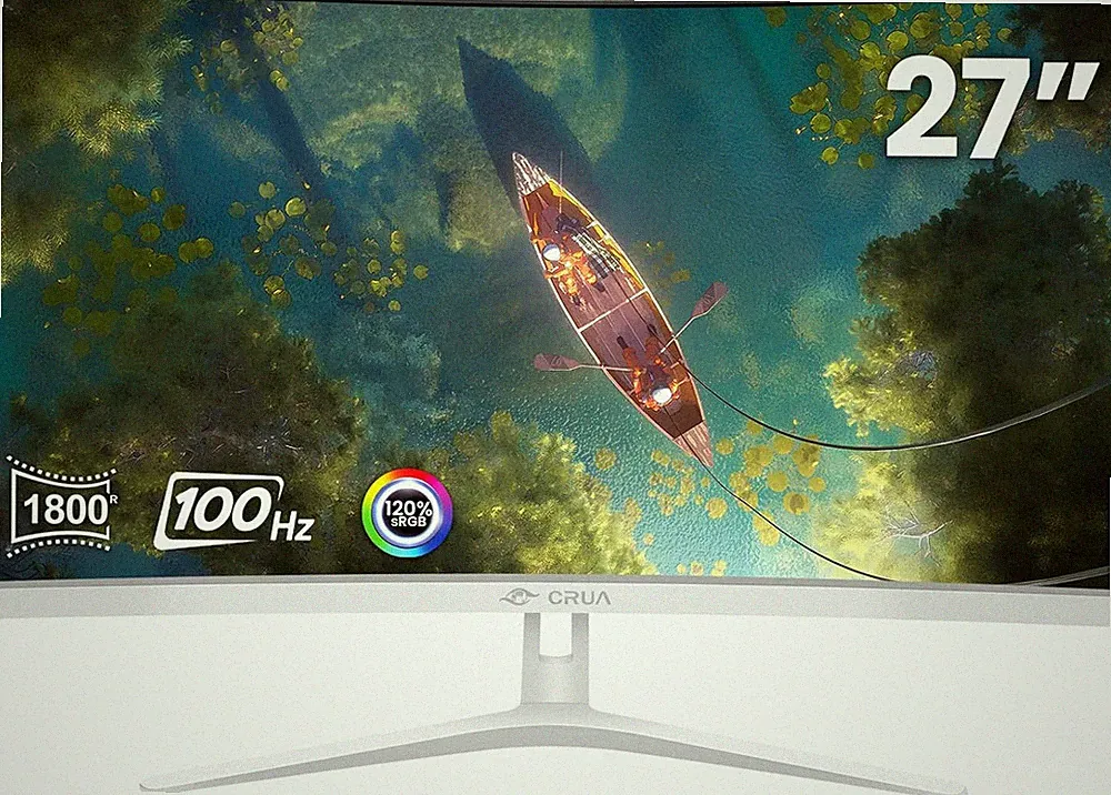 27" Curved White Monitor, Full Hd(1920X1080P) VA Panel 1800R 100HZ 120% Srgb Pro