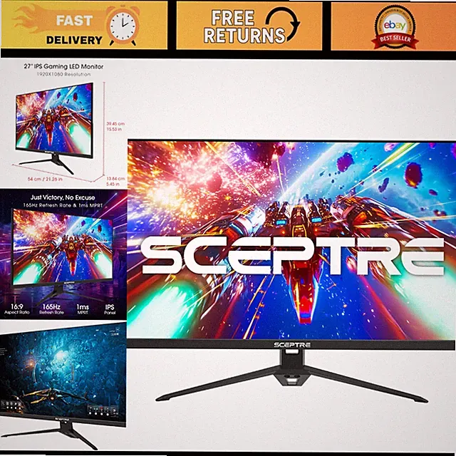 27" FHD 1080p Gaming Monitor, 165Hz 1ms, IPS Display, FreeSync, HDMI/DP, Built-i