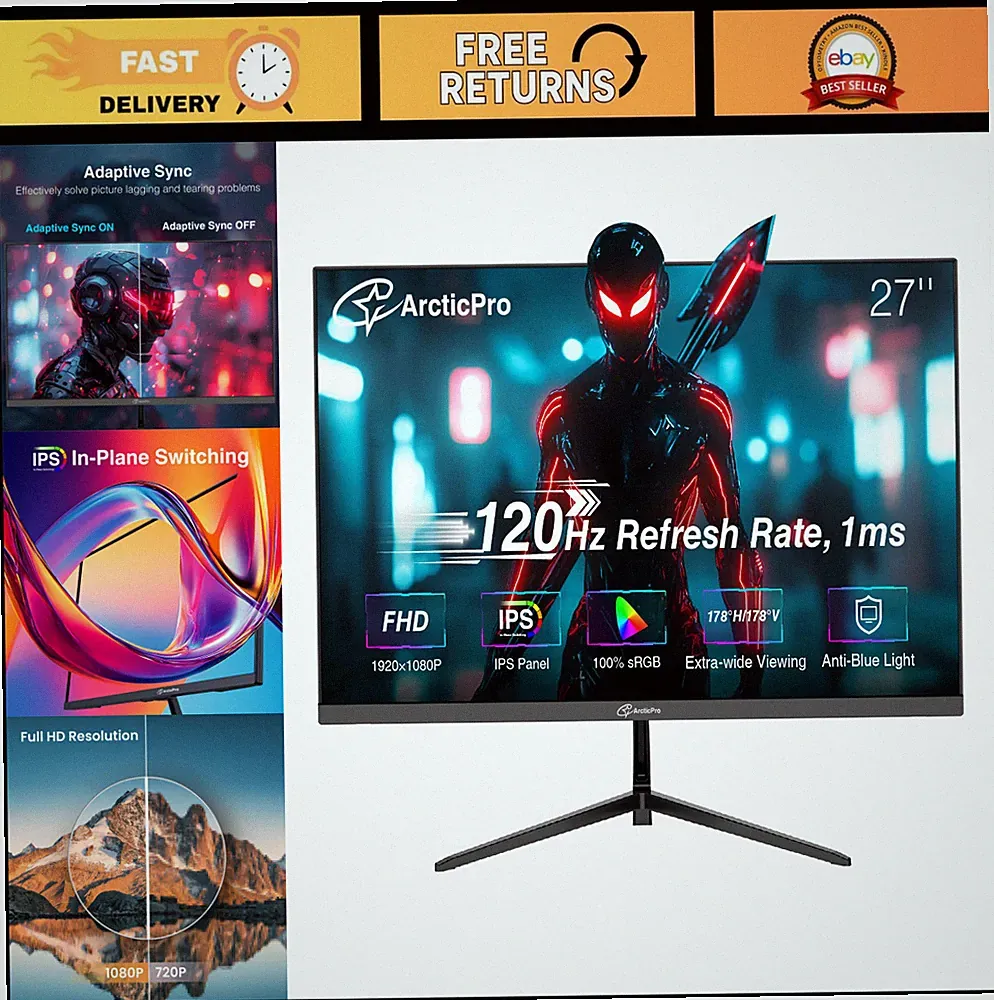 27" FHD 120Hz IPS Monitor, 1ms Response Time, 1080p Gaming Display, Ultra-Slim