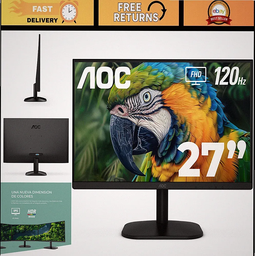 27" FHD Computer Monitor, 120Hz Fast IPS, HDR Gaming Display, Ultra Slim Design