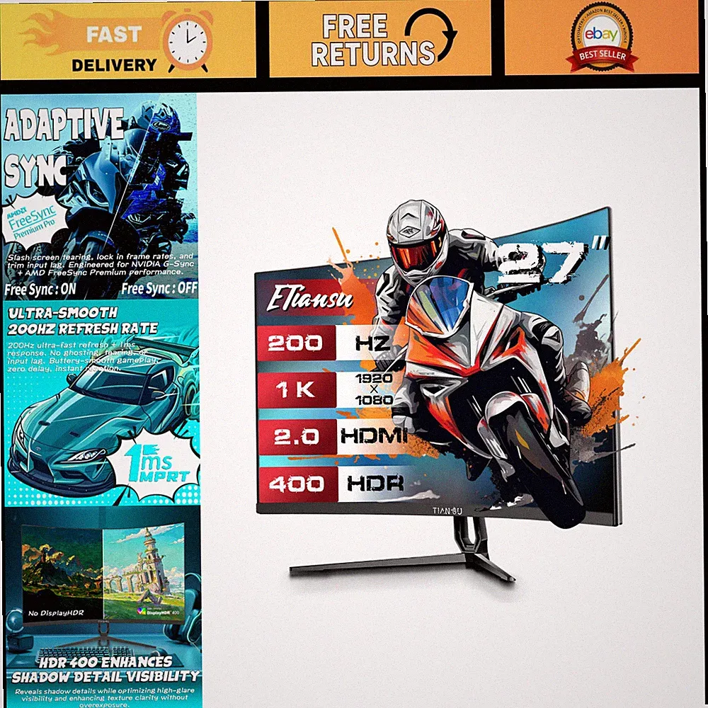 27" FHD Curved Gaming Monitor 200Hz, 1ms Response, FreeSync Premium, HDR400, 120