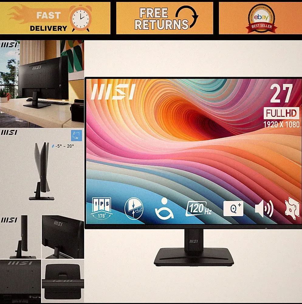 27" FHD Gaming Monitor, 120Hz, IPS, Free-Sync, HDMI, DisplayPort, VESA Mount, Ti