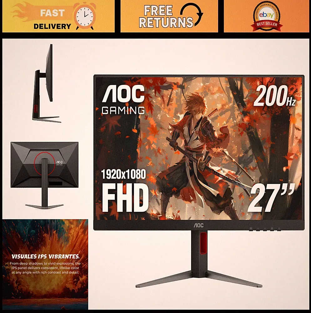 27" FHD Gaming Monitor - 200Hz IPS, NVIDIA G-SYNC Compatible, 0.3ms Response Tim