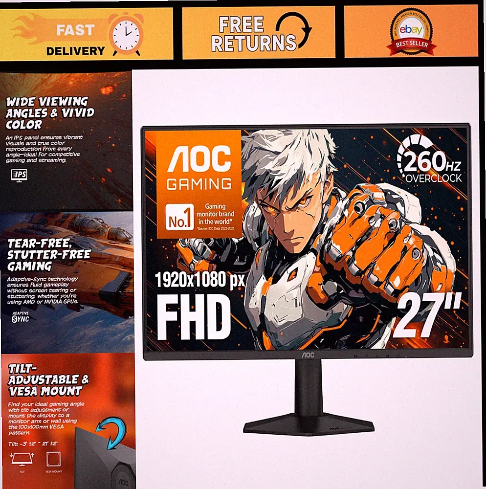 27" FHD Gaming Monitor 260Hz Overclocked, NVIDIA G-SYNC Compatible, Ultra-Smooth