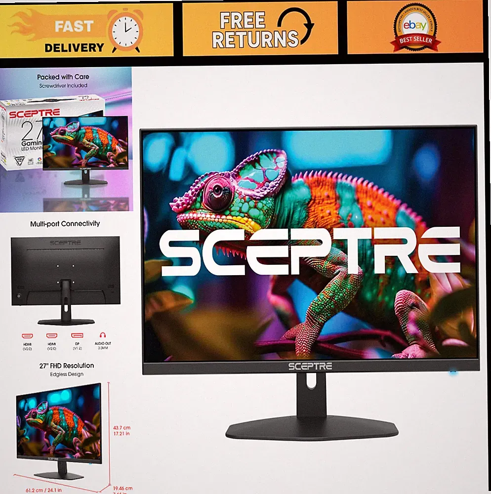 27" Gaming Monitor 100Hz 1ms, DisplayPort & HDMI, 100% sRGB, FreeSync, Eye Care