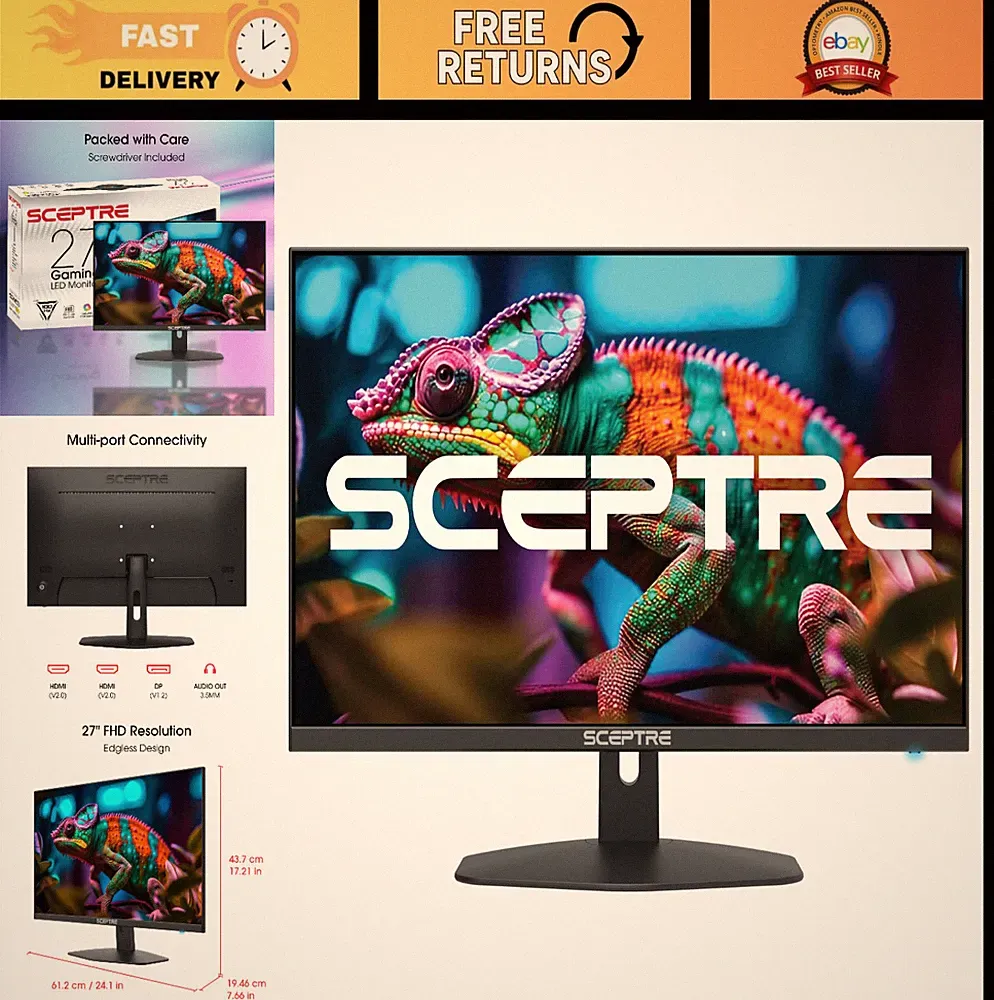 27" Gaming Monitor 100Hz 1ms Response Time HDMI DisplayPort FreeSync Built-in Sp