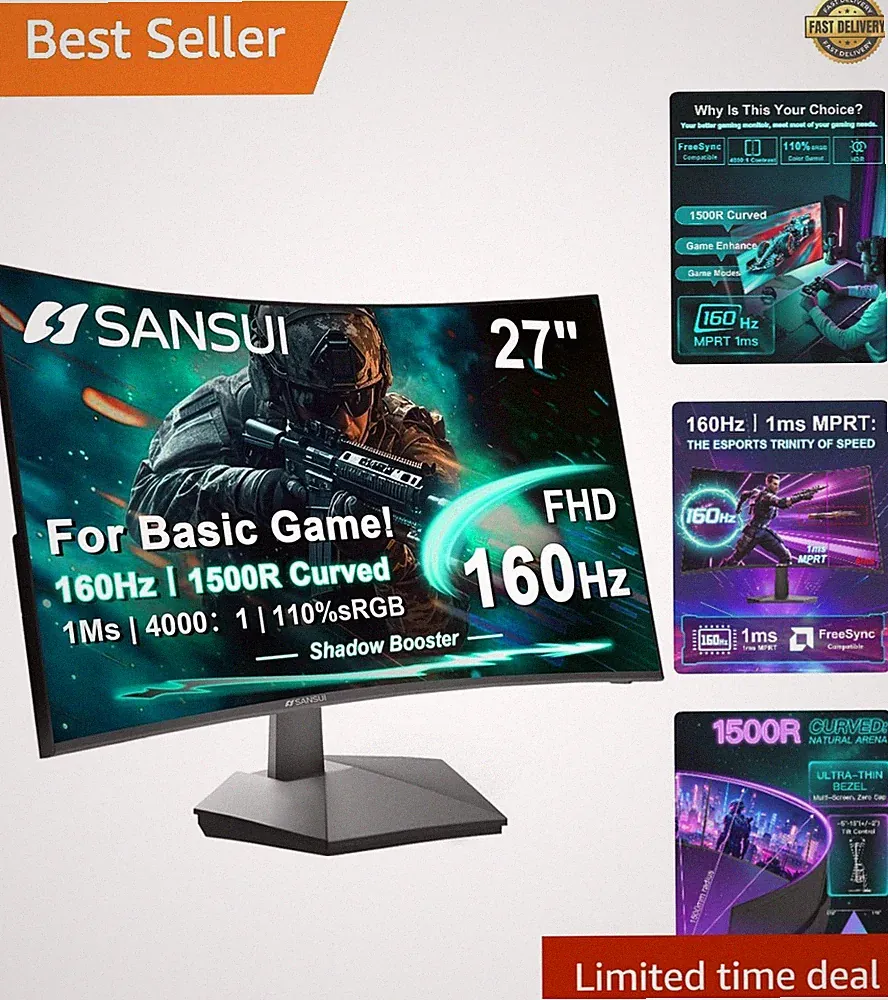 27-Inch 1500R Curved Gaming Monitor with 160Hz Refresh Rate and 1ms Response