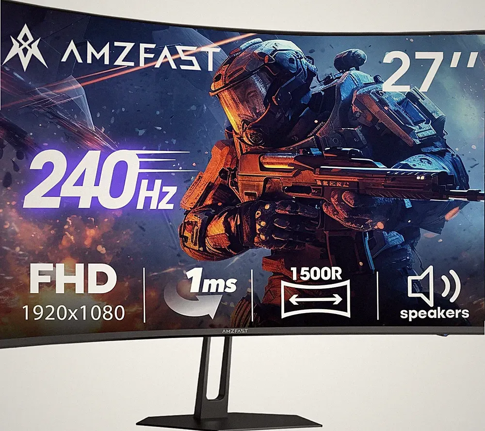 27 Inch 240Hz Curved Monitor, FHD 1080P Gaming Monitor, Built-In Speakers, Frees