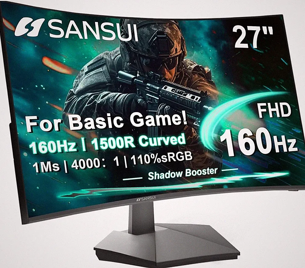 27 Inch Curved 160Hz Gaming Monitor, 1500R Curved Computer Gaming Monitor FHD 10
