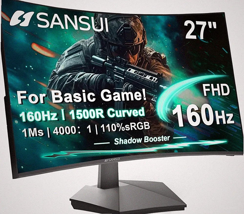 27 Inch Curved 160Hz Gaming Monitor, 1500R Curved Computer Gaming Monitor FHD 10
