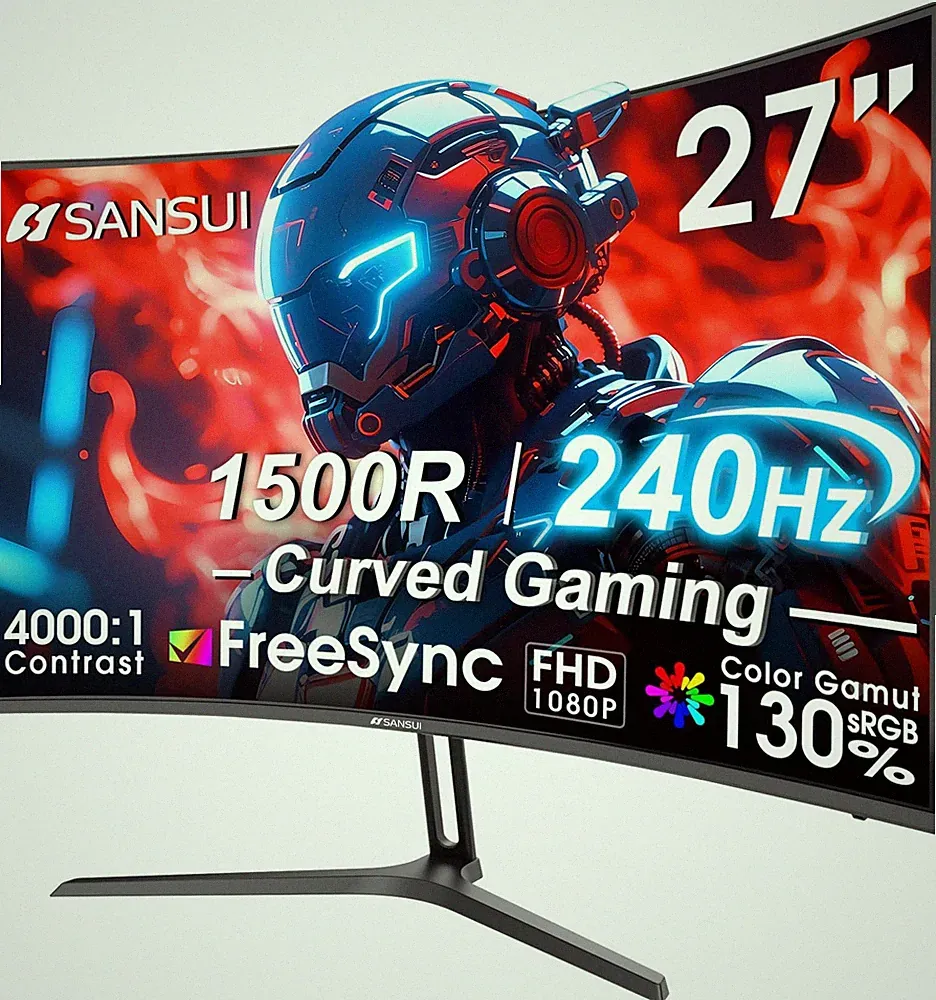 "27 Inch Curved 240Hz FHD Gaming Monitor, 1500R, HDR, FreeSync, 1ms Response"