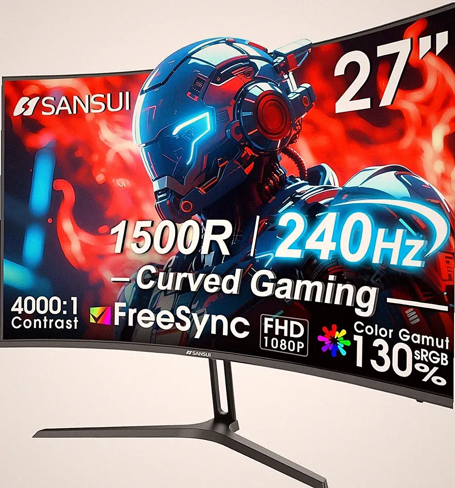 27 Inch Curved 240Hz Gaming Monitor FHD 1080P FreeSync HDMI DP Metal