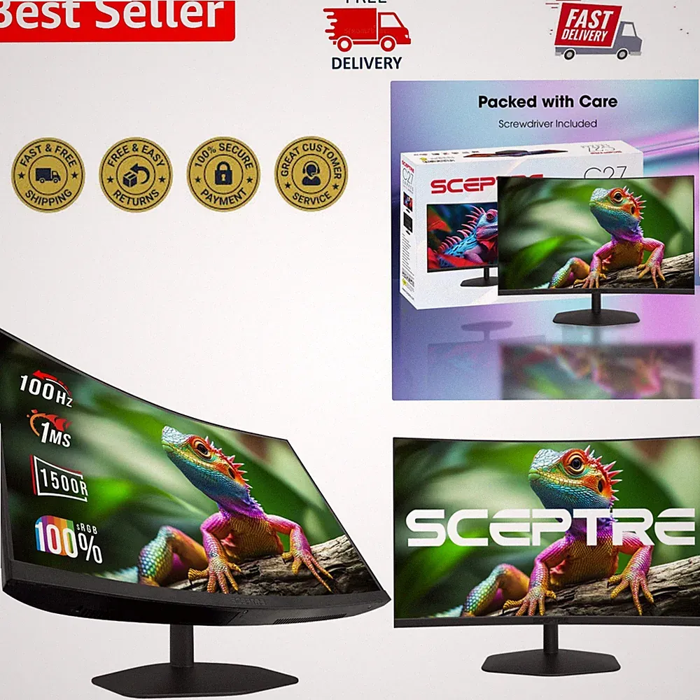 27-Inch Curved Gaming Monitor 1500R - 100Hz, 1ms, 100% sRGB, Built-In Speakers