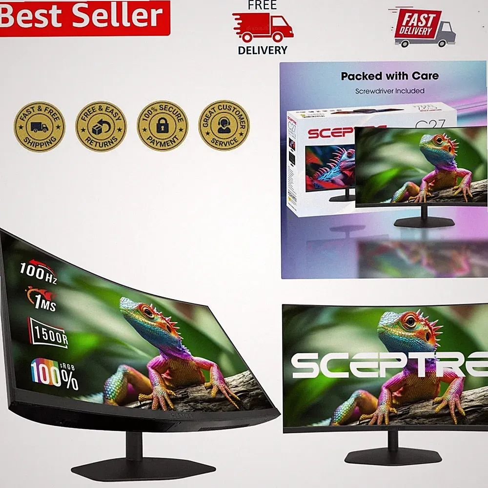 27-Inch Curved Gaming Monitor 1500R - 100Hz, 1ms, 100% sRGB, Built-In Speakers