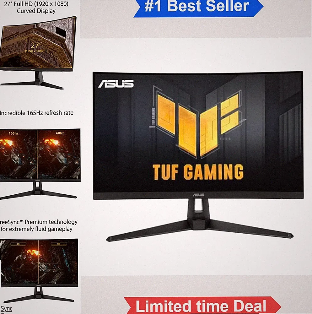 27 Inch Curved Gaming Monitor 165Hz 1080p Full HD 1ms FreeSync HDMI VA Panel