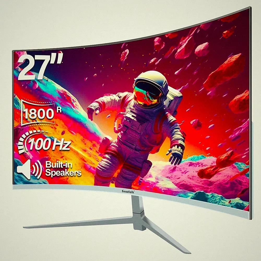 27 Inch Curved Monitor 100Hz, PC White Computer Gaming Monitor FHD 1080P, 1800R