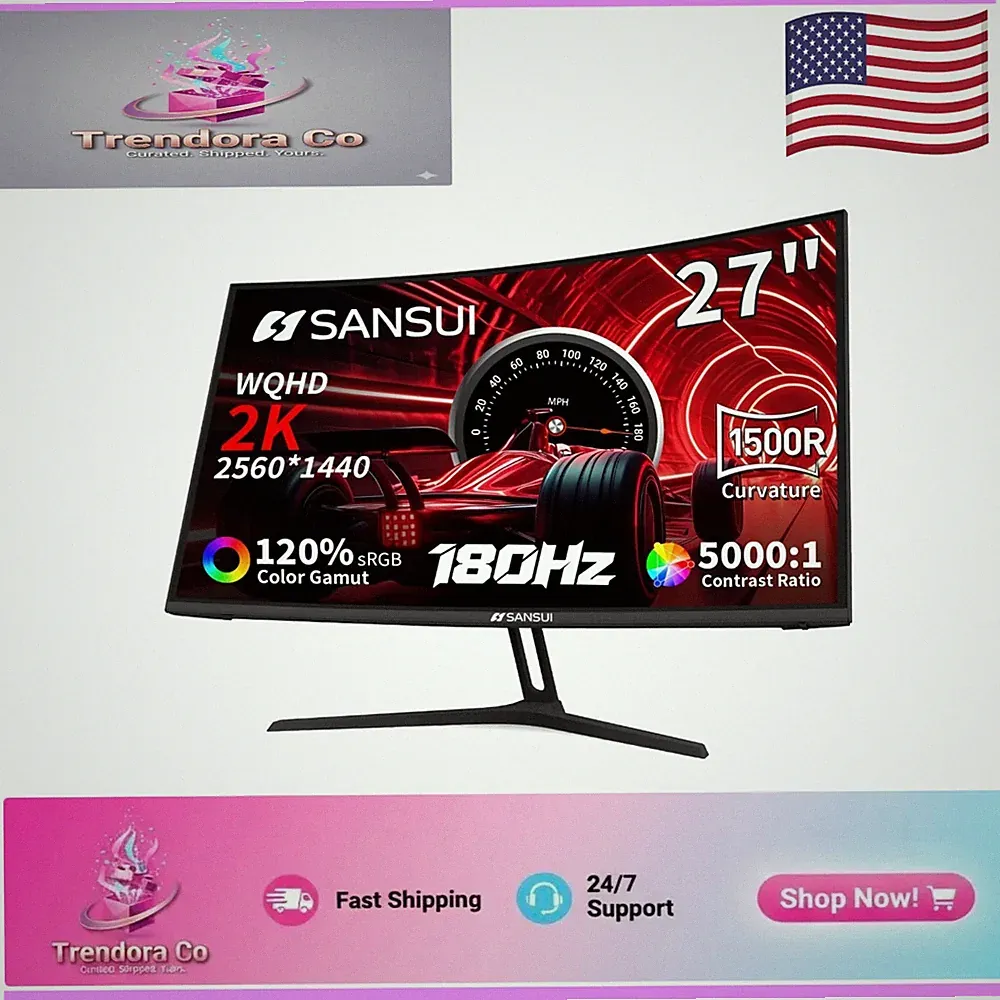 27 Inch Curved WQHD 2560X1440 Gaming Monitor - 180Hz & 1ms for Ultimate Perfo...
