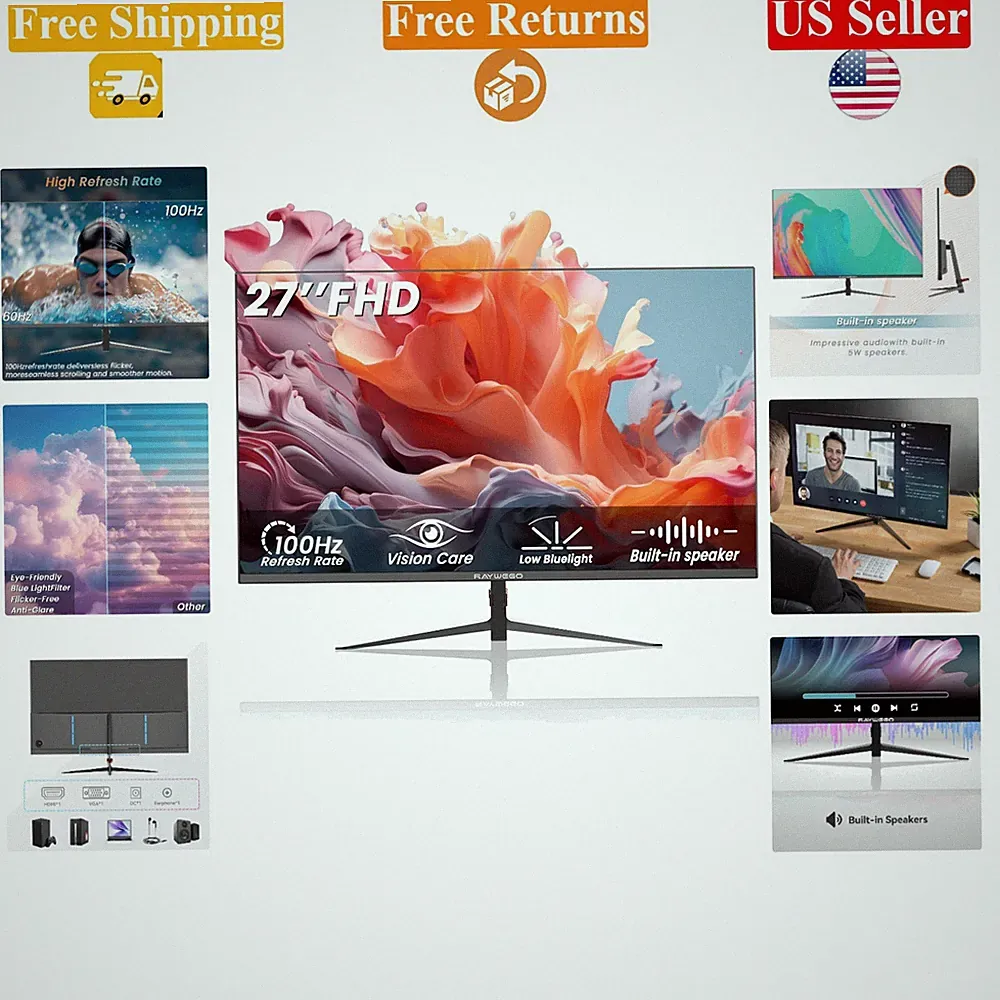 27-Inch Full HD Gaming Monitor 100Hz, Built-in Speakers, VESA, Eye Care