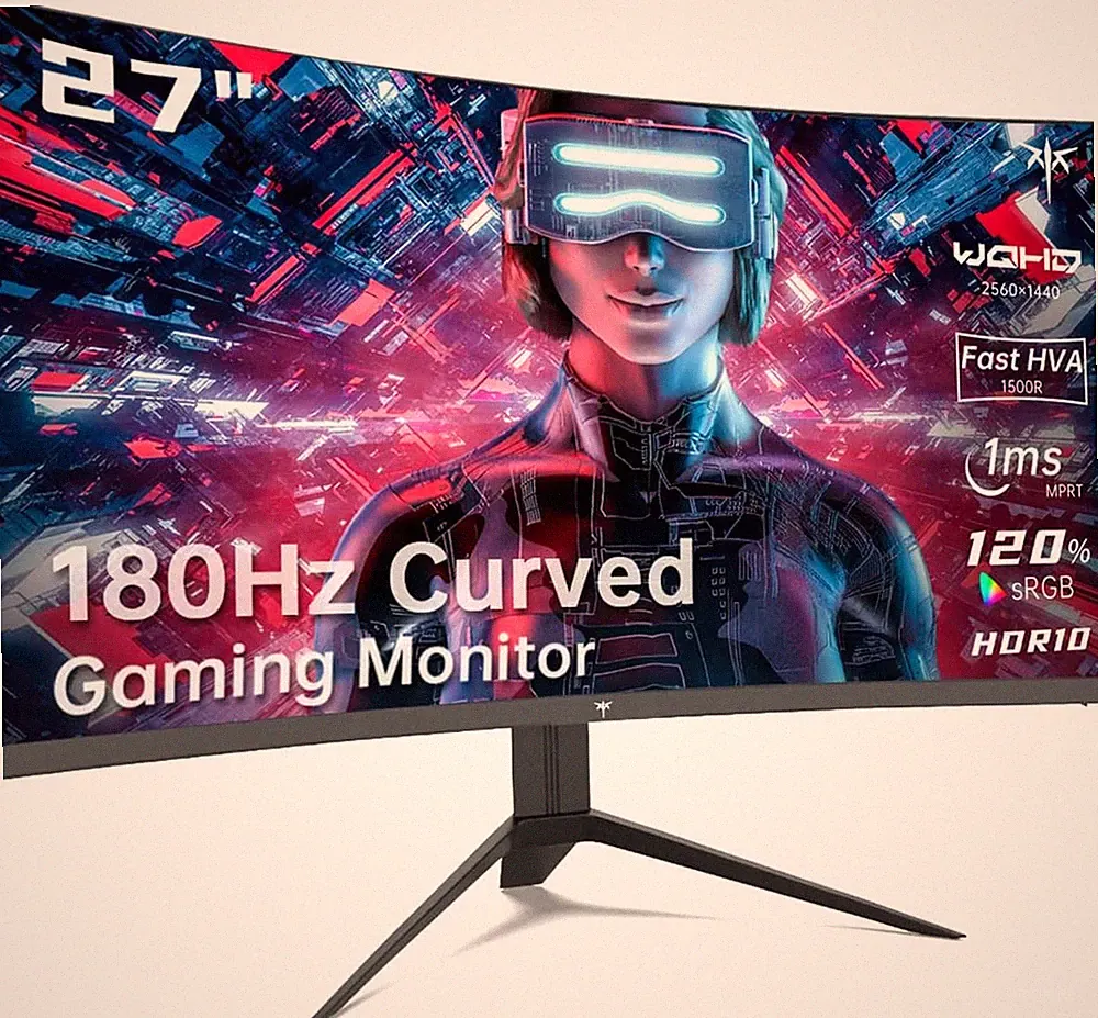 27 Inch Gaming Monitor, 1440P Curved Monitor, 180Hz, 144Hz, 2K, 1500R, 1Ms, Free