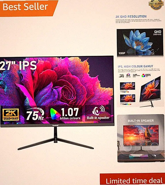 27 inch IPS 2K QHD 2560×1440 Computer Monitor 75Hz Gaming PC Screen, 1ms，Adap...