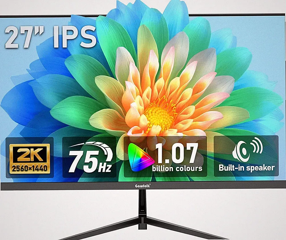 27 Inch IPS 2K QHD (2560×1440) Computer Monitor 75Hz Gaming PC Screen, 1Ms，Adapt