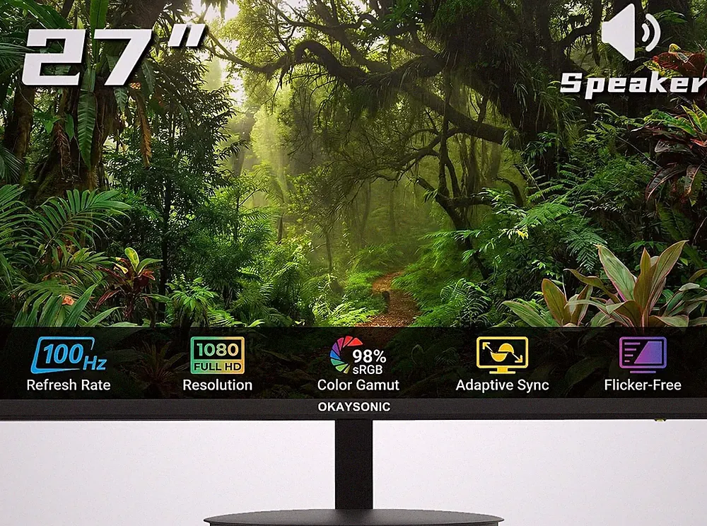 27 Inch Monitor - 1080P, VA, Full HD, Frameless, 100Hz, 1Ms, Adaptive-Sync, for