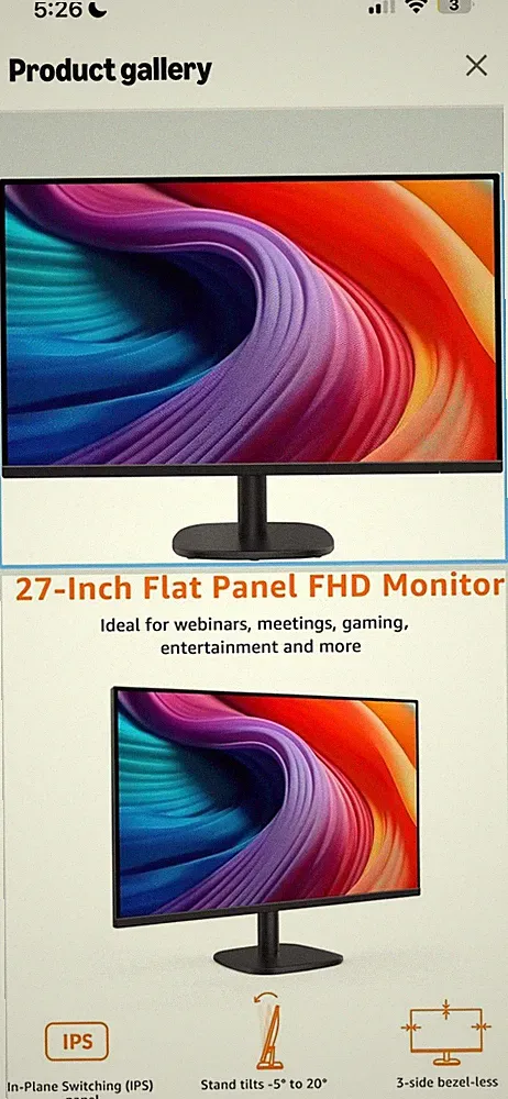 27 Inch Monitor, FHD 1080P, 100Hz, IPS, Built-in Speakers, VESA Compatible, USB
